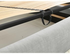 Világosszürke kárpitozott franciaágy tárolóhellyel, ágyráccsal 160x200 cm Vernon – Bobochic Paris