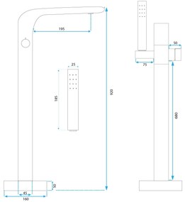 Szabadon álló padló csaptelep Rea CLARK CHROME