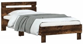 füstös tölgyszínű szerelt fa ágykeret fejtámlával 90 x 200 cm