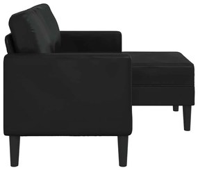 fekete műbőr 2 üléses kanapé L-alakú kanapéval 125 cm