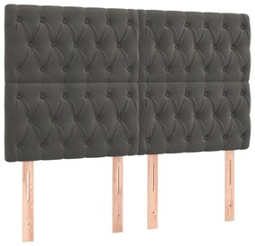 sötétszürke bársony LED-es fejtámla 160x7x118/128 cm