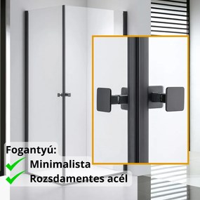 Stuxi Bari Duo Black 70x90 aszimmetrikus 2 nyíló ajtós zuhanykabin 6 mm vízlepergető biztonsági üveggel, matt fekete