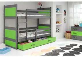 Gyerek emeletes ágy kihúzható ággyal RICO 200x90 cm Zöld Szürke