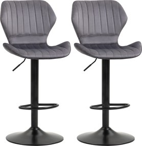 HOMCOM 2 darabos magasságban állítható bárszék készlet ergonomikus ülőkével és lábtartóval, bárszékek velúr hatású anyagból és fémből, 47x51,5x92-114