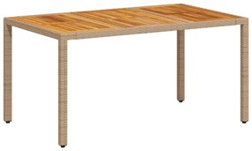 bézs polyrattan és akácfa kerti asztal 150 x 90 x 75 cm
