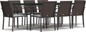 vidaXL 9 részes polyrattan és acél kerti étkezőgarnitúra párnával