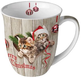 Kíváncsi cicák karácsonyi cicás porcelán bögre 400 ml