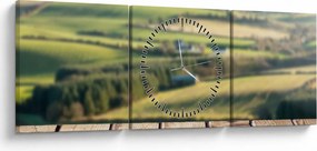 Kép - Fa polc tájképi elemekkel (órával) (90x30 cm)