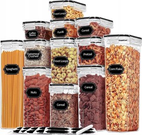 Konyhai tárolóedények élelmiszerekhez, ömlesztett termékekhez, 12 darabos készlet matricák