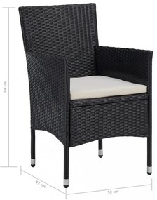 5 részes fekete polyrattan és üveg kültéri étkezőgarnitúra