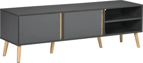 HOMCOM TV Állvány TV Pad 55 hüvelykes TV-hez Északi Stílus 2 Ajtóval 2 Polccal Kábeltartóval 150 x 35 x 45 cm Sötétszürke | Aosom