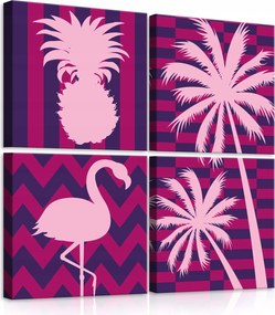 Vászonkép 50x50 Trópusok nyár egzotikus flamingó ananász pálma rózsaszín lila