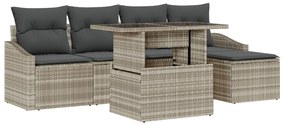 6 részes kerti sofa szett párnákkal világos szürke poli rattan