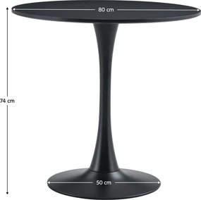 Étkezőasztal, fekete, átmérő 80 cm, REVENTON NEW
