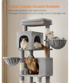 Feandrea nagy macskafa, 175 cm magas macskatorony szürke színben