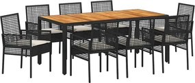 vidaXL Kert étkező szett 9 pcs Fekete polirattan