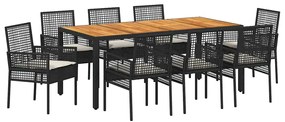 vidaXL Kert étkező szett 9 pcs Fekete polirattan