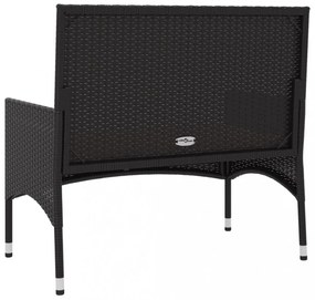 fekete 2 személyes polyrattan kerti pad párnával