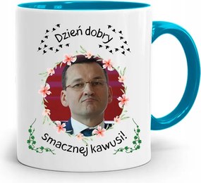 Kék Politikus Bögre Mateusz Morawiecki Miniszterelnök fényképes nyomtatással