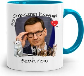 Kék Politikus Bögre Mateusz Morawiecki Miniszterelnök fényképes nyomtatással
