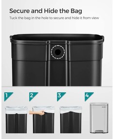 Konyhai pedálos szemetes, 50 literes szemetes kuka, ezüst