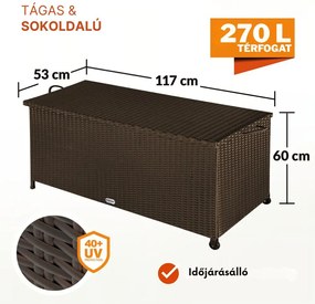RICCO polyrattan tárolódoboz, 117 x 53 x 60cm, barna Casaria