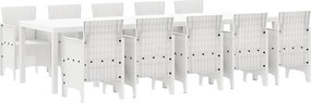 vidaXL Kert étkező szett 11 pcs Fehér Rattan és acél