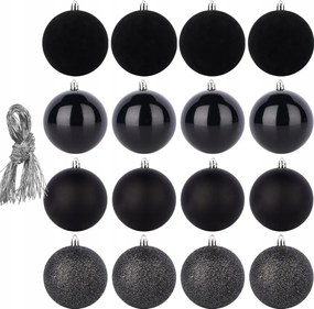16 db Törésbiztos Karácsonyfadísz Gömb Szett, Fekete, Karácsonyfára