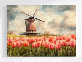 Vászonkép Canvas Tájkép Hollandia Tulipánok Szélmalom 100x75