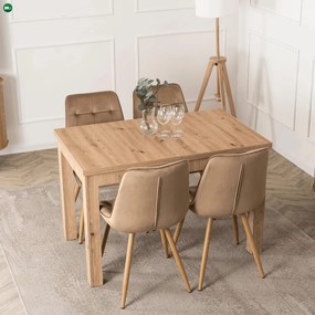 szett étkezőasztal SKUBI 120-160 cm artisan tölgy és 4 szék RODRI bézs