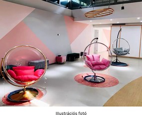 Függő fotel állvánnyal, átlátszó/arany/szürke, BUBBLE NEW TYP 2
