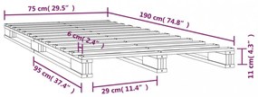 fekete tömör fenyőfa raklapágy 75 x 190 cm (Small Single)