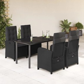 5 részes fekete polyrattan kerti étkezőgarnitúra párnákkal