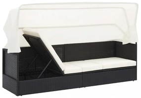 fekete polyrattan kerti kanapé napellenzővel