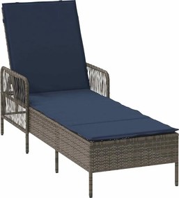 vidaXL Napozó párnával Szürke és sötétkék 55 x 200 x 92 cm polirattan