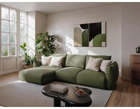 Zöld kinyitható sarokkanapé (bal oldali-heverő résszel) Leila – Makamii