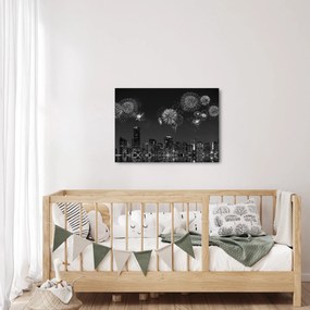 Kép - tűzijáték Miamiban, fekete és fehér (70x50 cm)