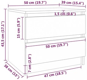 2 db szürke sonoma szerelt fa éjjeliszekrény 50 x 39 x 43,5 cm