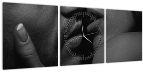 Kép - Csók, fekete-fehér fotó (órával) (90x30 cm)