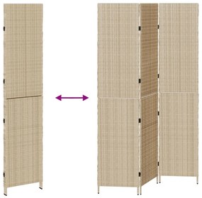 3 paneles válaszfal, hajtogatható, bézs, 146x200 cm, poli rattan