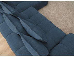 Sötétkék zsenília kinyitható-tárolóhelyes sarokkanapé (jobb oldali-heverő résszel) Everest – Bobochic Paris