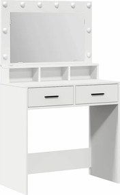 vidaXL Öltözködőasztal tükör lámpákkal Fehér 79 x 41 x 135 cm Faanyag