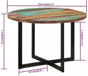 tömör újrahasznosított fa étkezőasztal 110 x 75 cm