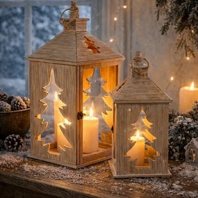 Fából készült lámpás készlet, 2 db, természetesszínű