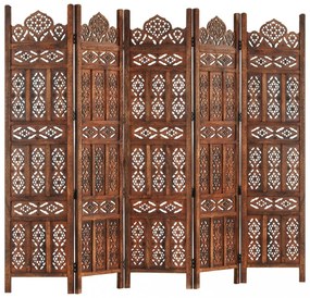 5-paneles barna mangófa kézzel faragott térelválasztó 200x165cm