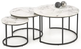 COMORO 3 darabos dohányzóasztal szett, fehér/fekete