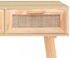 barna tömör fenyő és természetes rattan kisasztal 105x30x75 cm