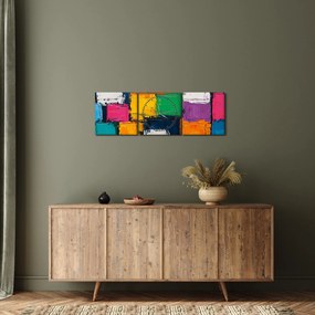 Kép - Színes négyzetek festménye (órával) (90x30 cm)