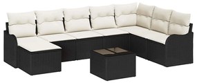 vidaXL Kerti Kanapé Szett 9 pcs Fekete polirattan