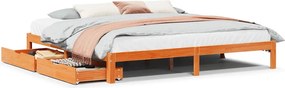 vidaXL viaszbarna tömör fenyőfa ágykeret fiókkal 180 x 200 cm